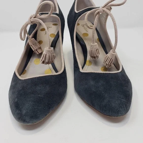 Boden Womens Lilli Gray Cream Suede Tassel Heels Mary Jane Mid Heel Round Toe - Picture 3 of 9